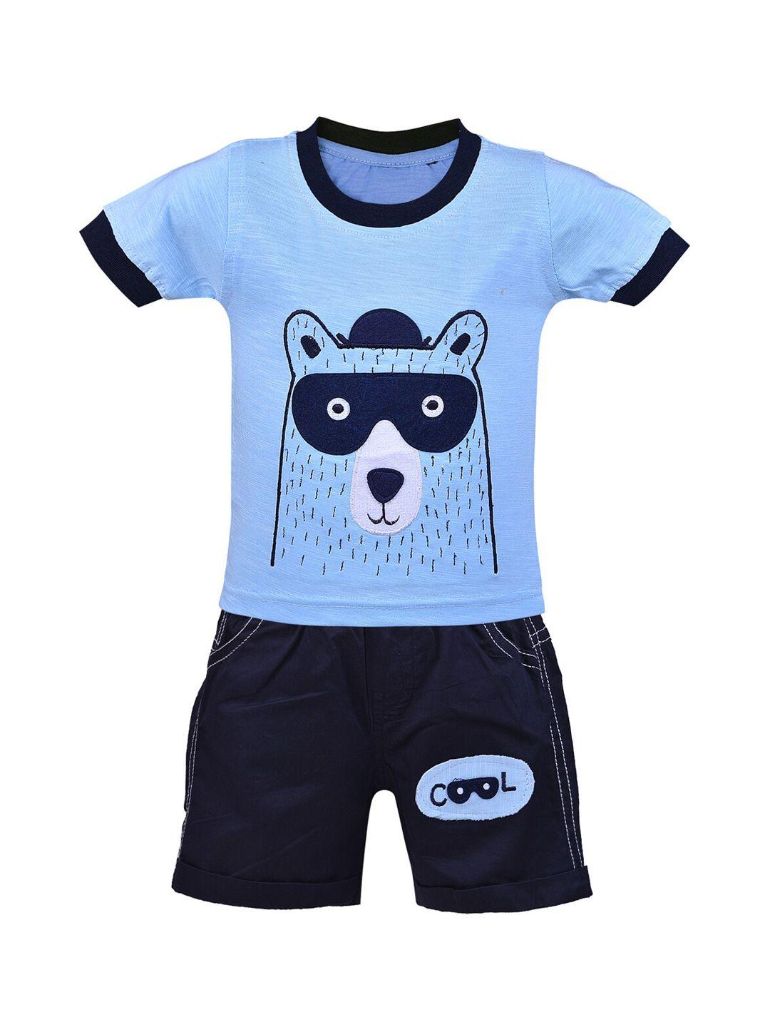wish karo kids blue & black printed t-shirt with shorts