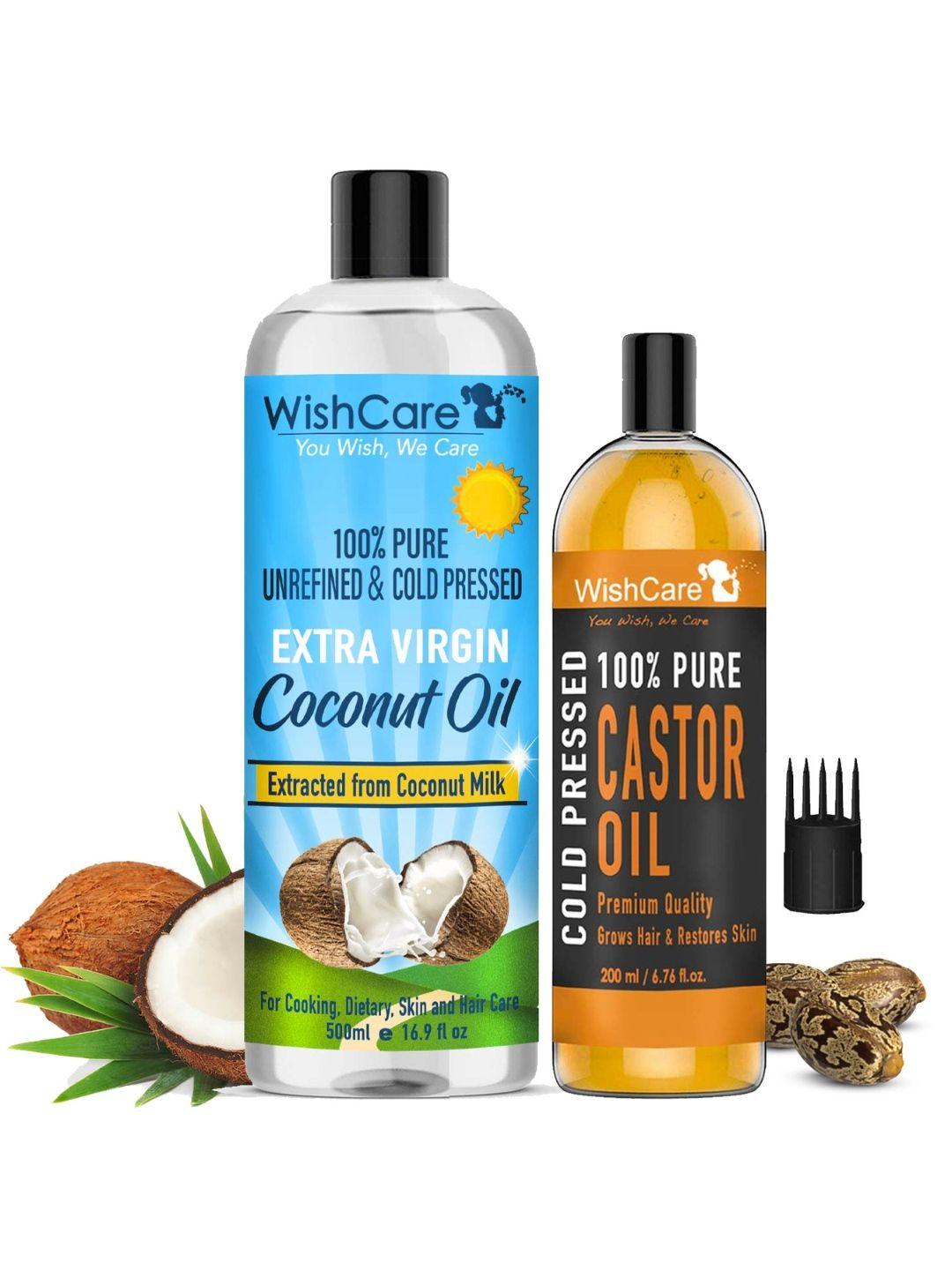 wishcare set of cold pressed extra-virgin coconut oil & castor oil