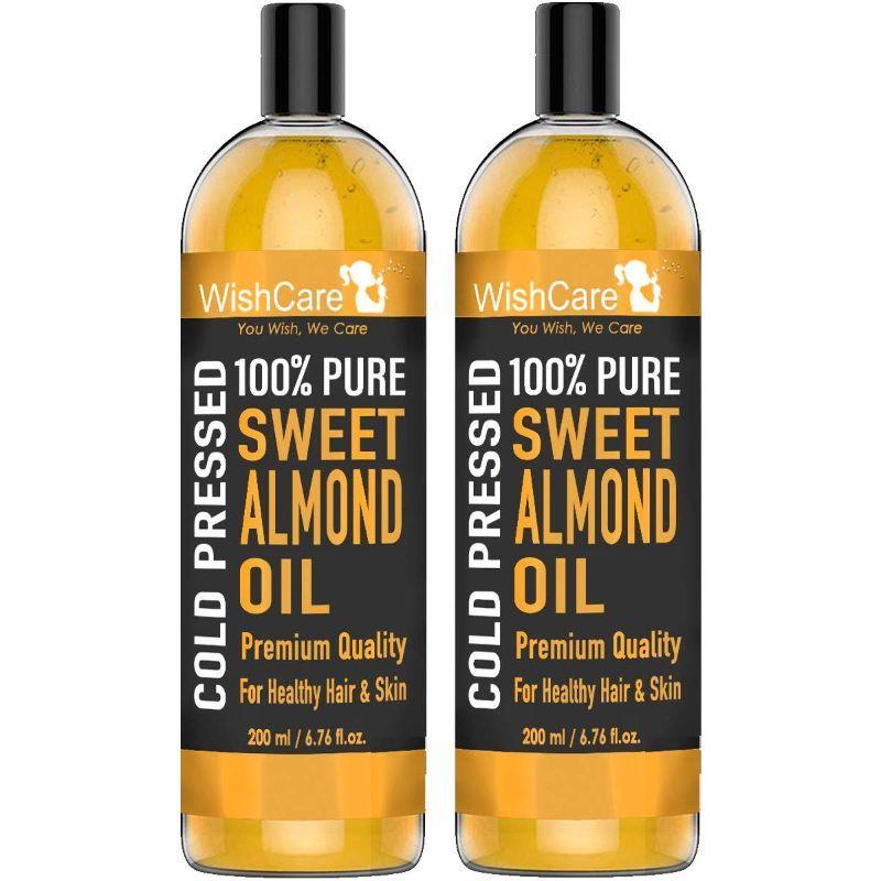 wishcare 100% pure cold pressed badam rogan sweet almond oil for hair & glowing skin - pack of 2