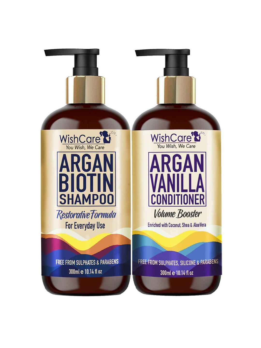 wishcare argan biotin shampoo and argan vanilla conditioner - 300 ml each