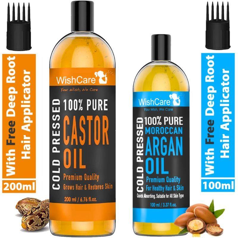 wishcare premium cold pressed castor oil & pure moroccan argan oil