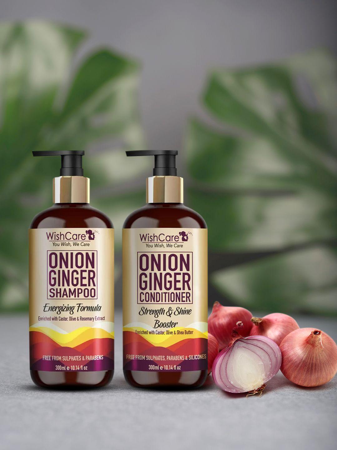 wishcare red onion ginger shampoo & conditioner kit - 600 ml