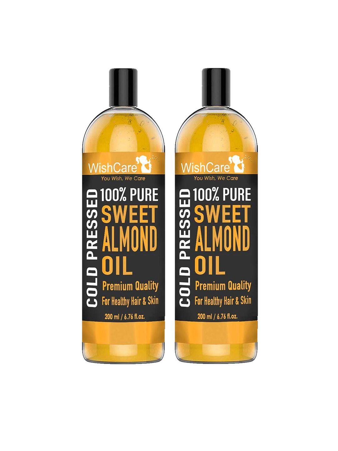 wishcare set of 2 100% pure cold pressed sweet almond oil - 200 ml each
