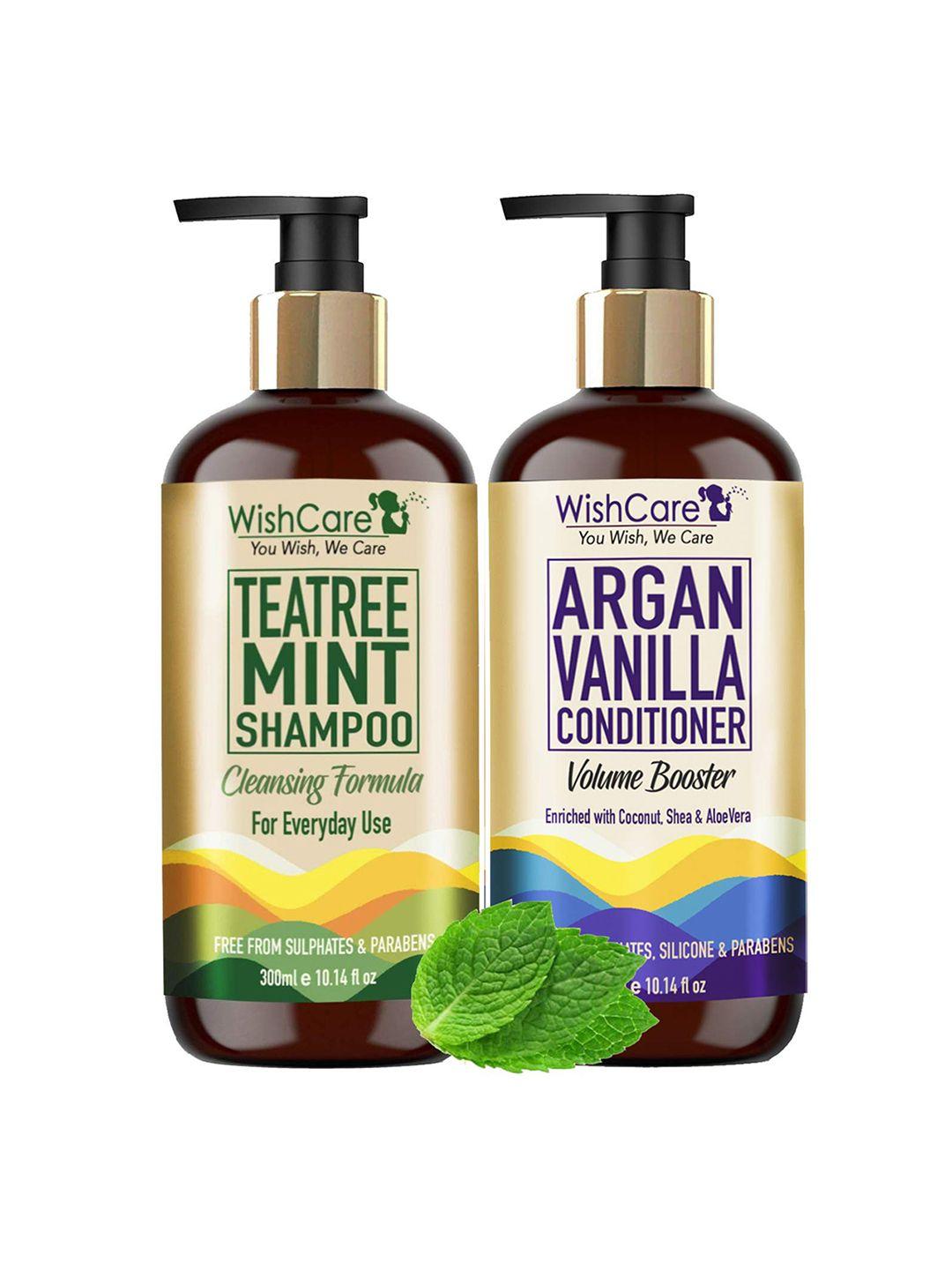 wishcare tea tree mint shampoo & argan vanilla conditioner - 300 ml each