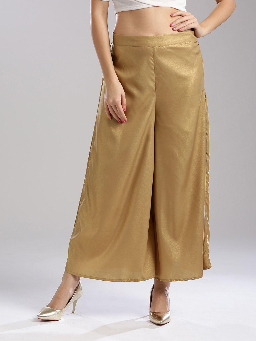 wishful by w women golden flared solid palazzos