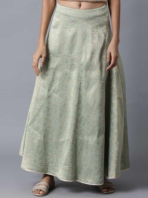 wishful mint green embroidered skirt