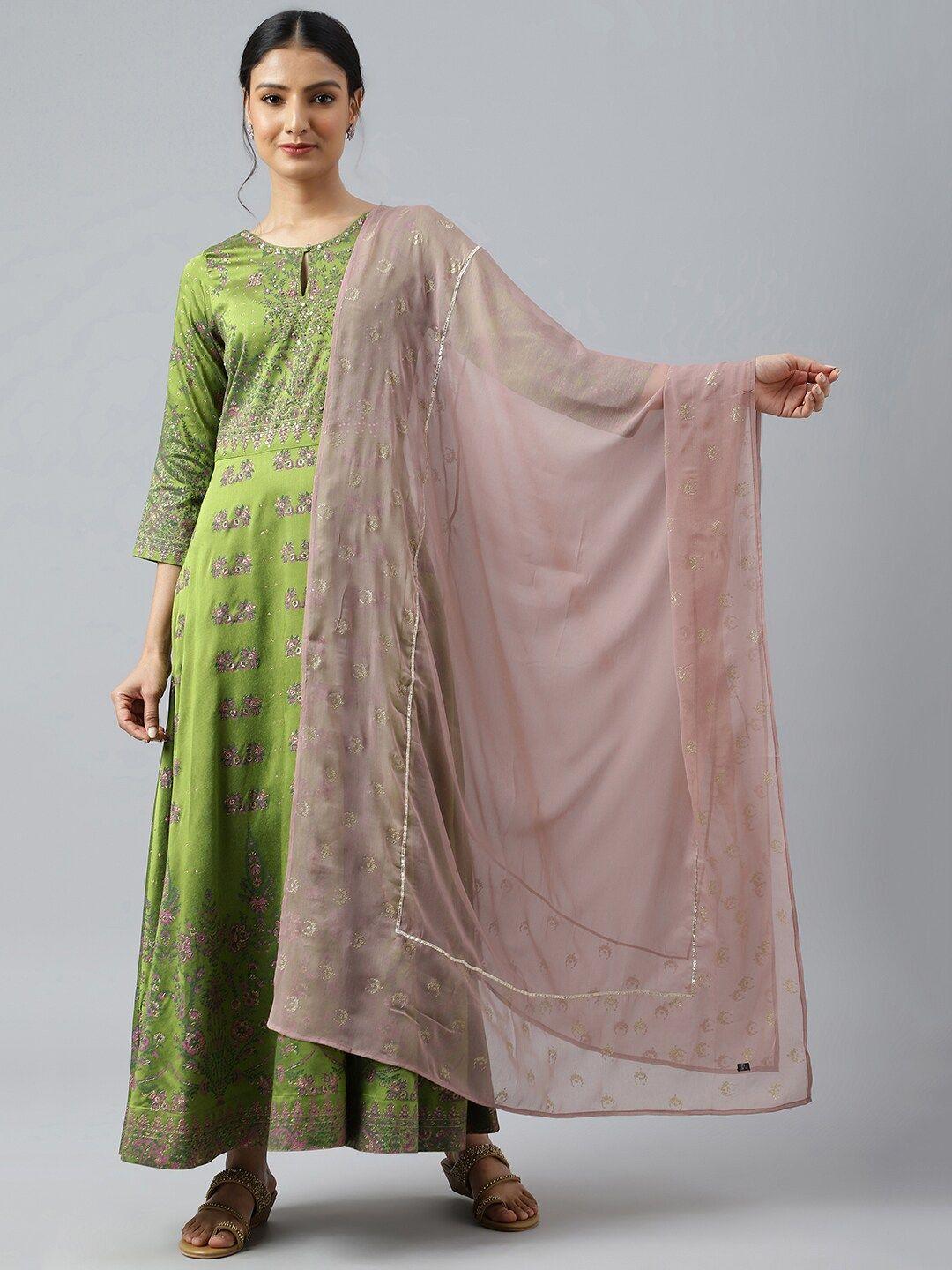 wishful pink & green ethnic motifs embroidered dupatta