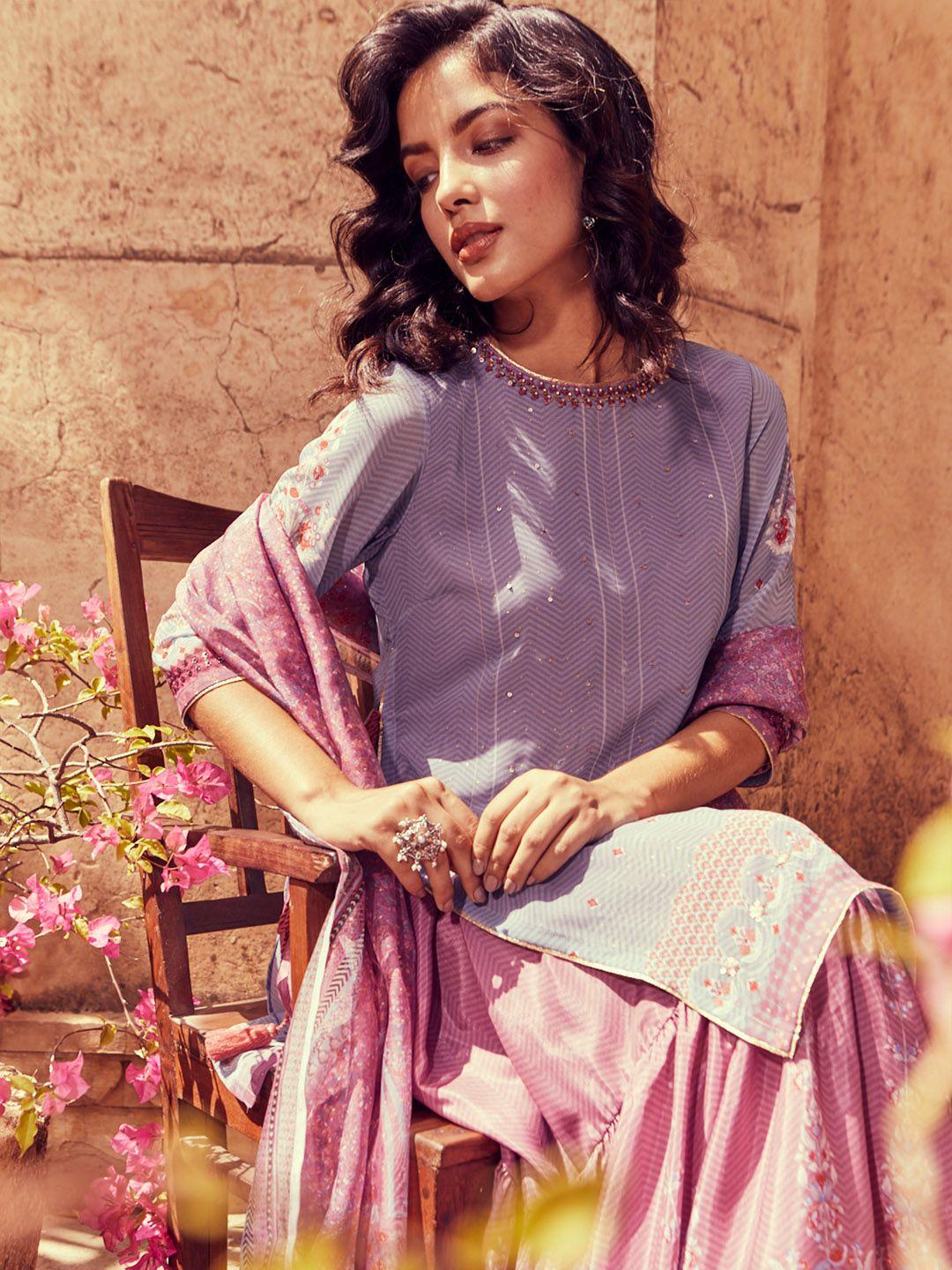 wishful women ethnic motifs printed kurta with skirt & with dupatta