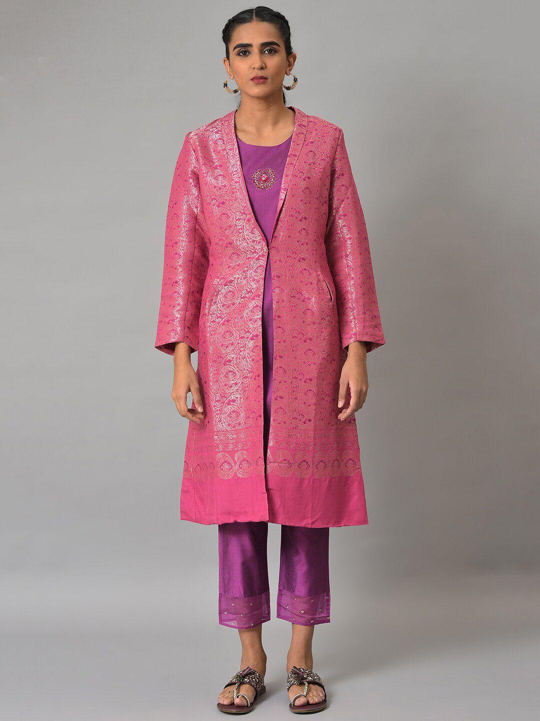 wishful women pink paisley printed regular kurta with trousers
