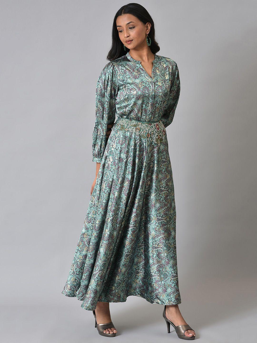 wishful women printed shirt with skirt co-ords set