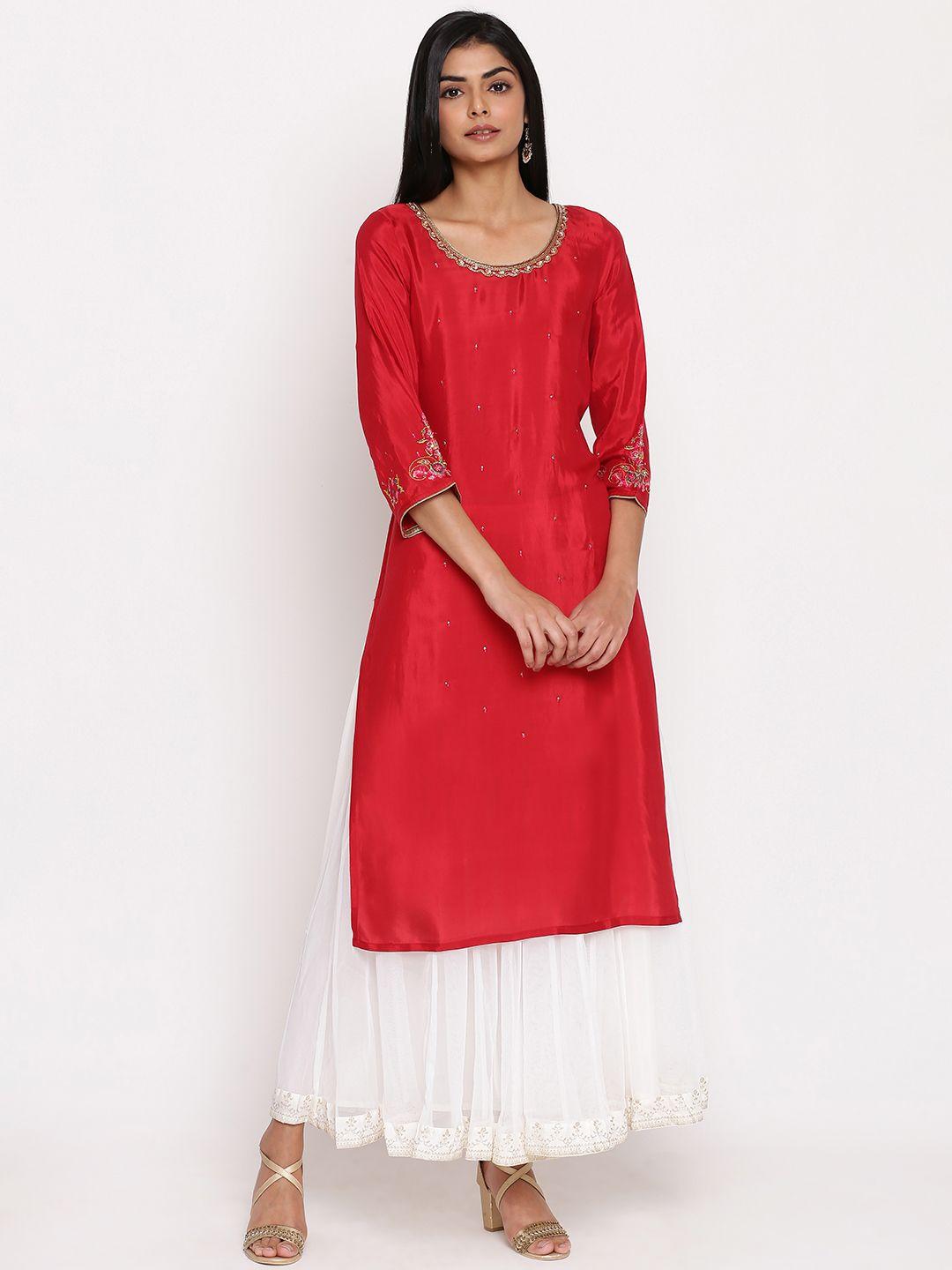 wishful women red embellished kurta