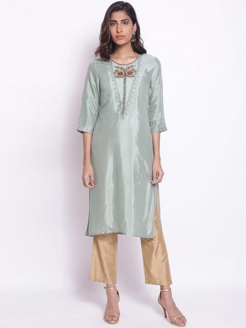 wishful by w blue embroidered straight kurta