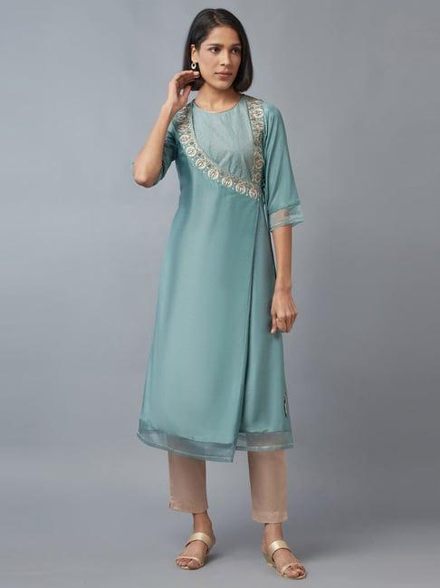 wishful by w green embellished a line kurta