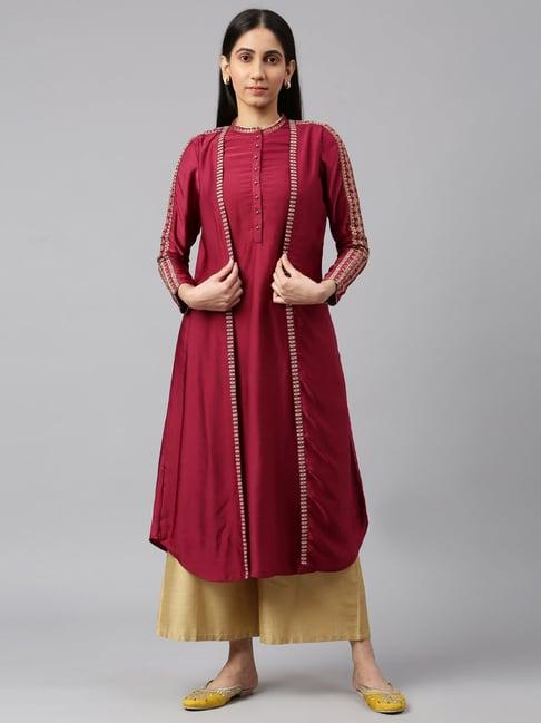 wishful by w maroon regular fit straight kurta