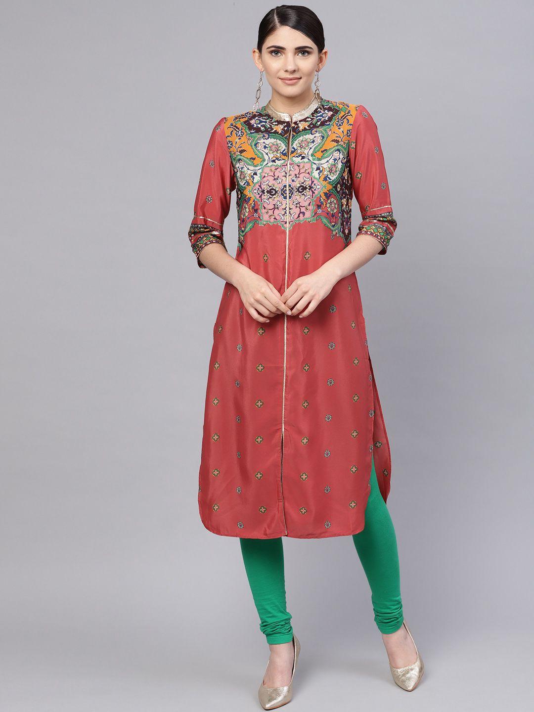 wishful by w women red printed straight kurta