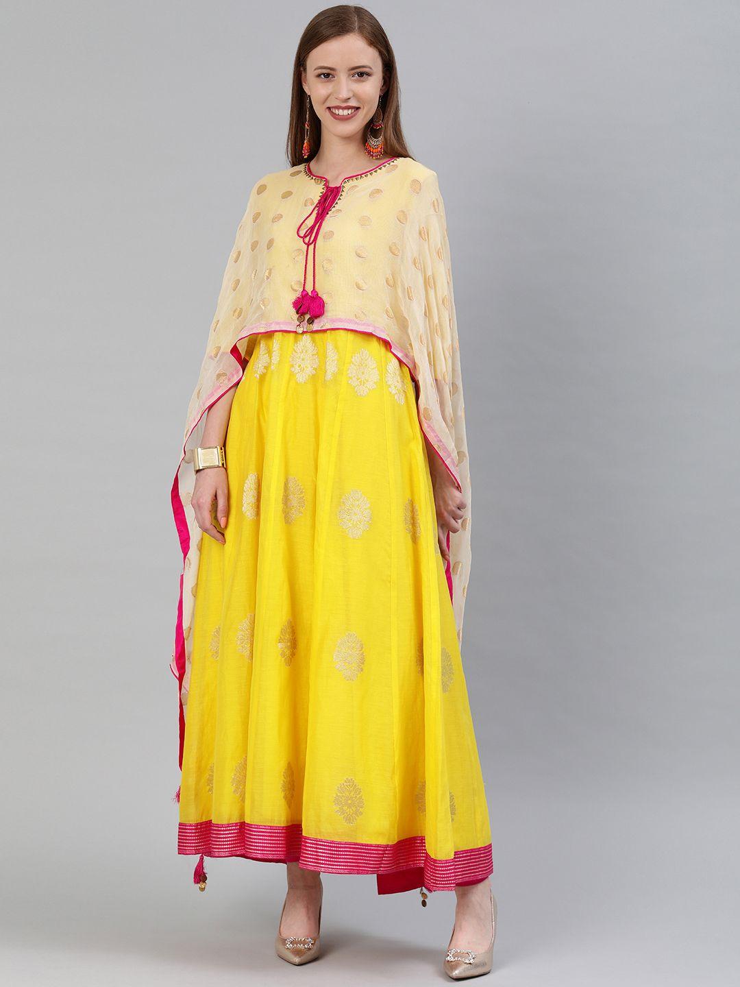 wishful by w women yellowishful by w & gold-toned kurta with churidar