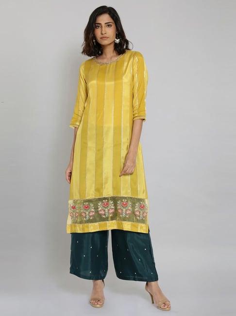 wishful by w yellow embellished straight kurta