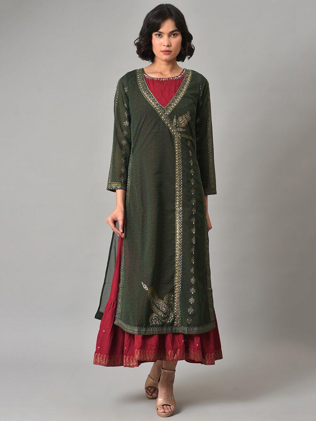 wishful ethnic motifs embroidered maxi dress