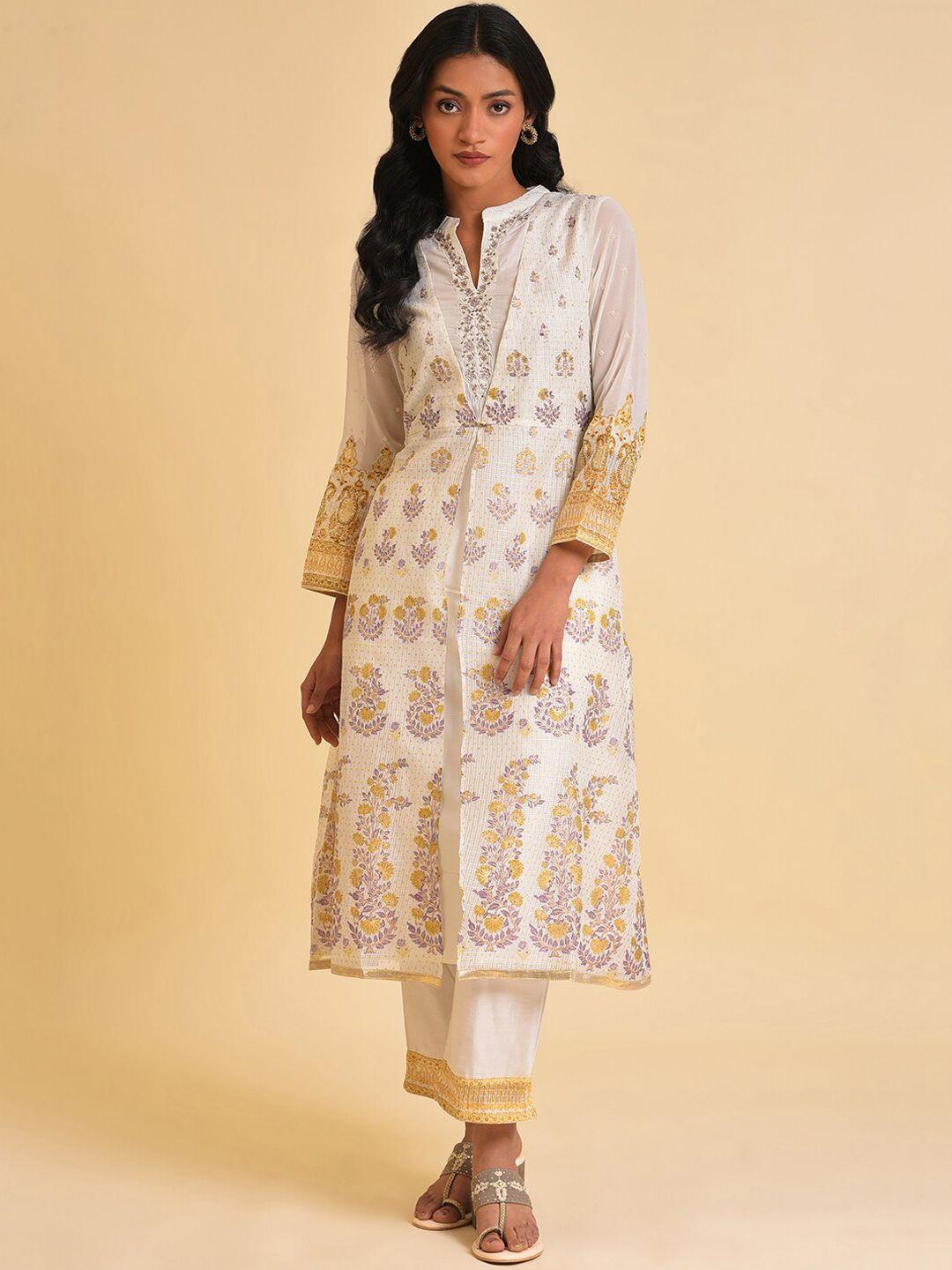 wishful ethnic motifs printed mandarin collar kurta with trousers