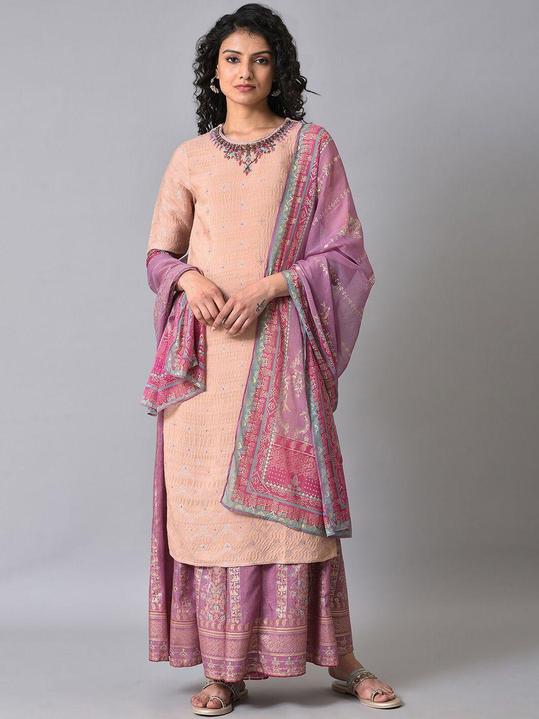 wishful floral embroidered beads and stones kurta with sharara & dupatta