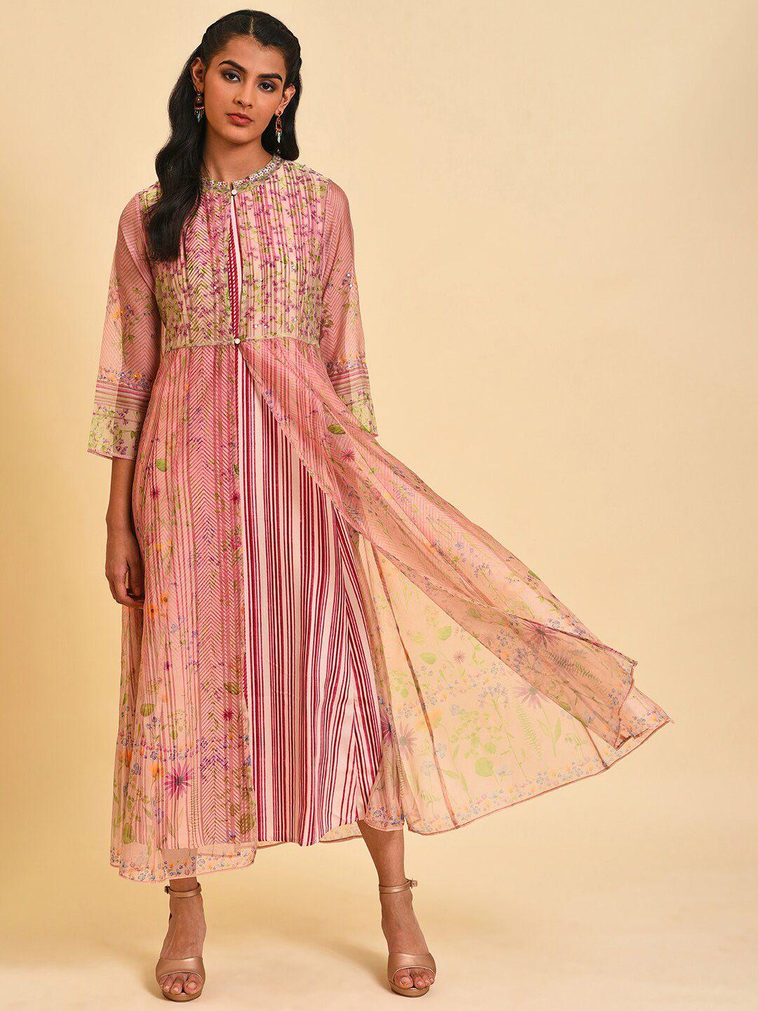 wishful floral print ethnic a-line midi ethnic dress