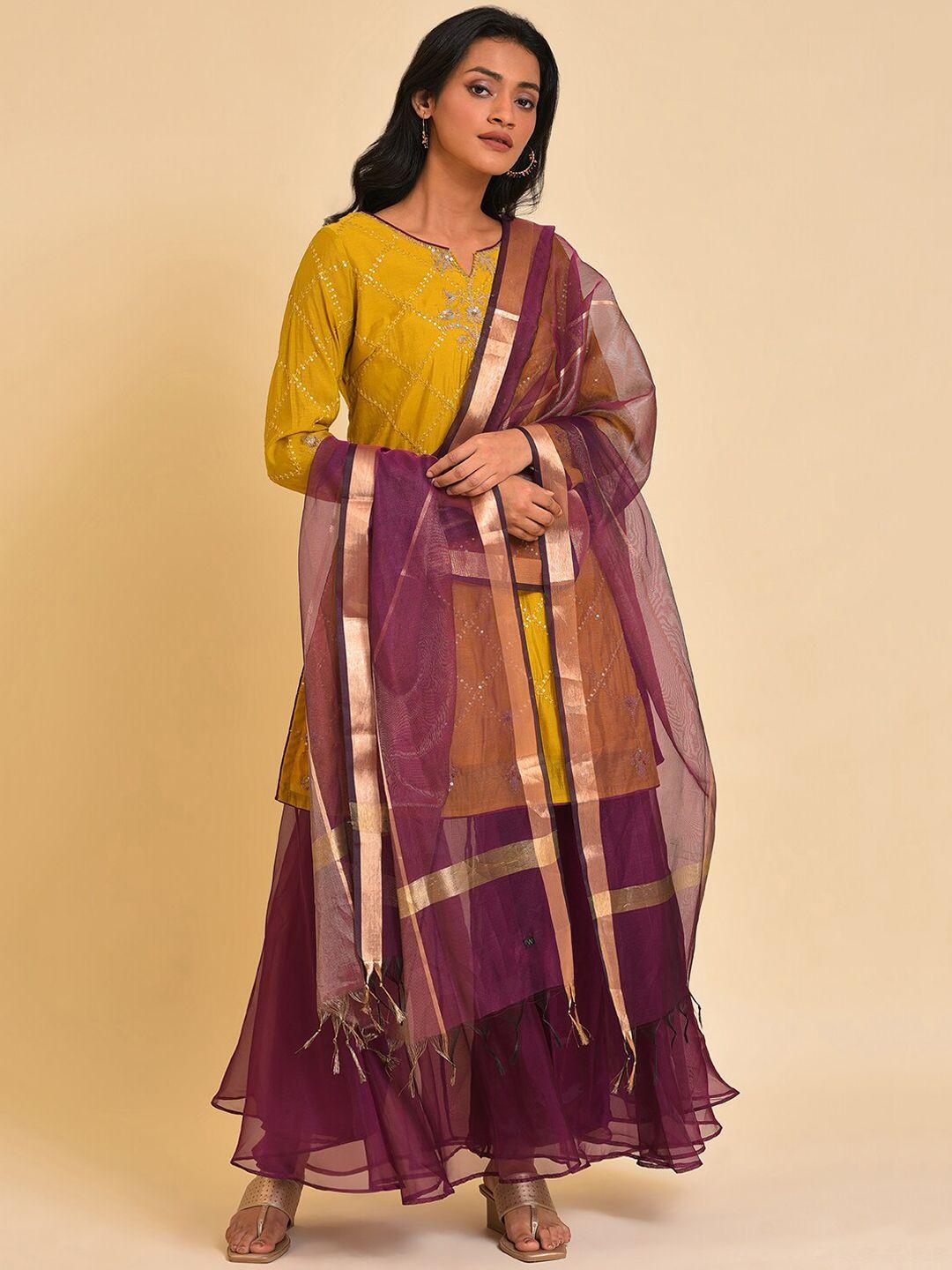 wishful geometric sequinned embroidered kurta with palazzos & dupatta