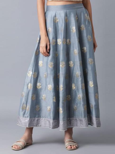 wishful grey floral print skirt