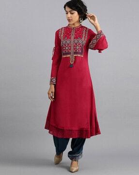 wishful layered a-line kurta with tassel tie-ups