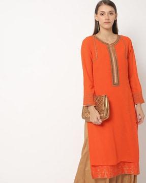 wishful straight kurta with embellished neckline