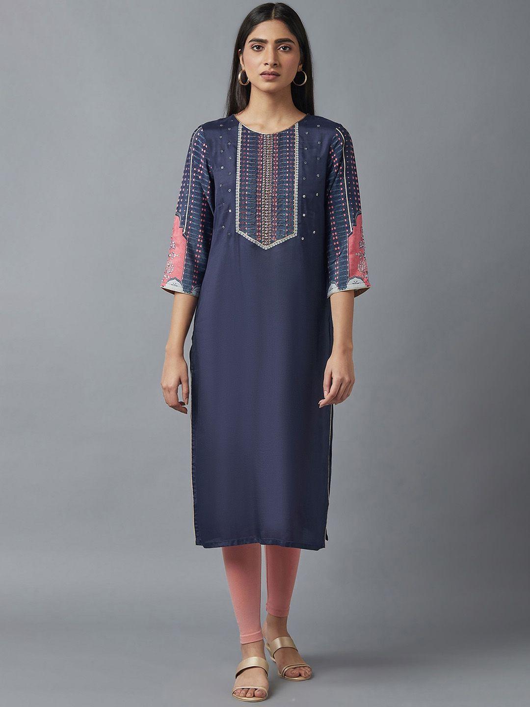 wishful women blue yoke design kurta