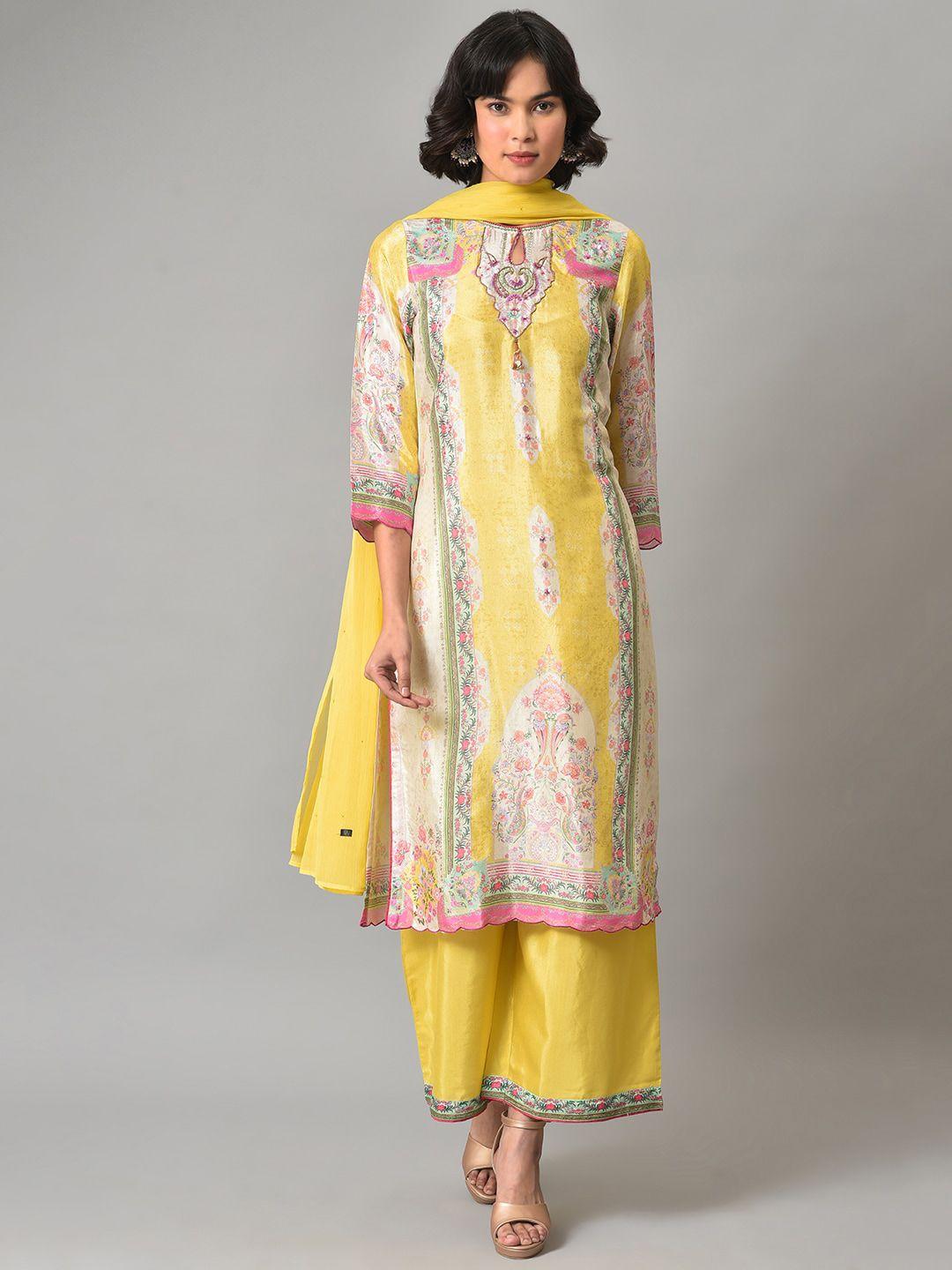 wishful women floral printed sequinned kurta with palazzos & dupatta