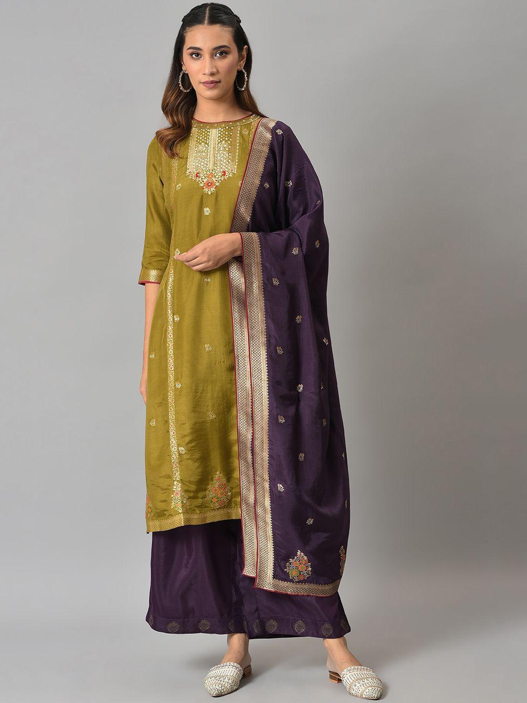 wishful women floral printed sequinned kurta with trousers & with dupatta