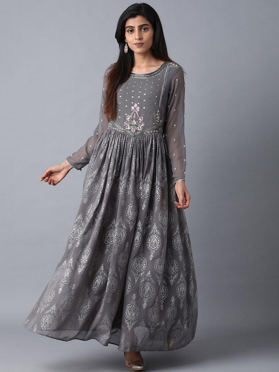 wishful women grey printed maxi dress