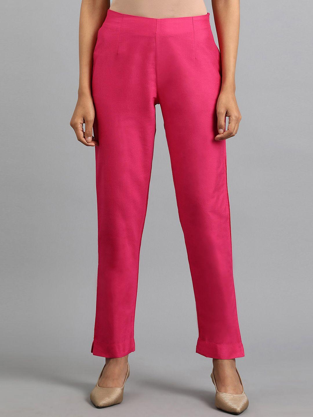 wishful women pink straight fit solid cigarette trousers
