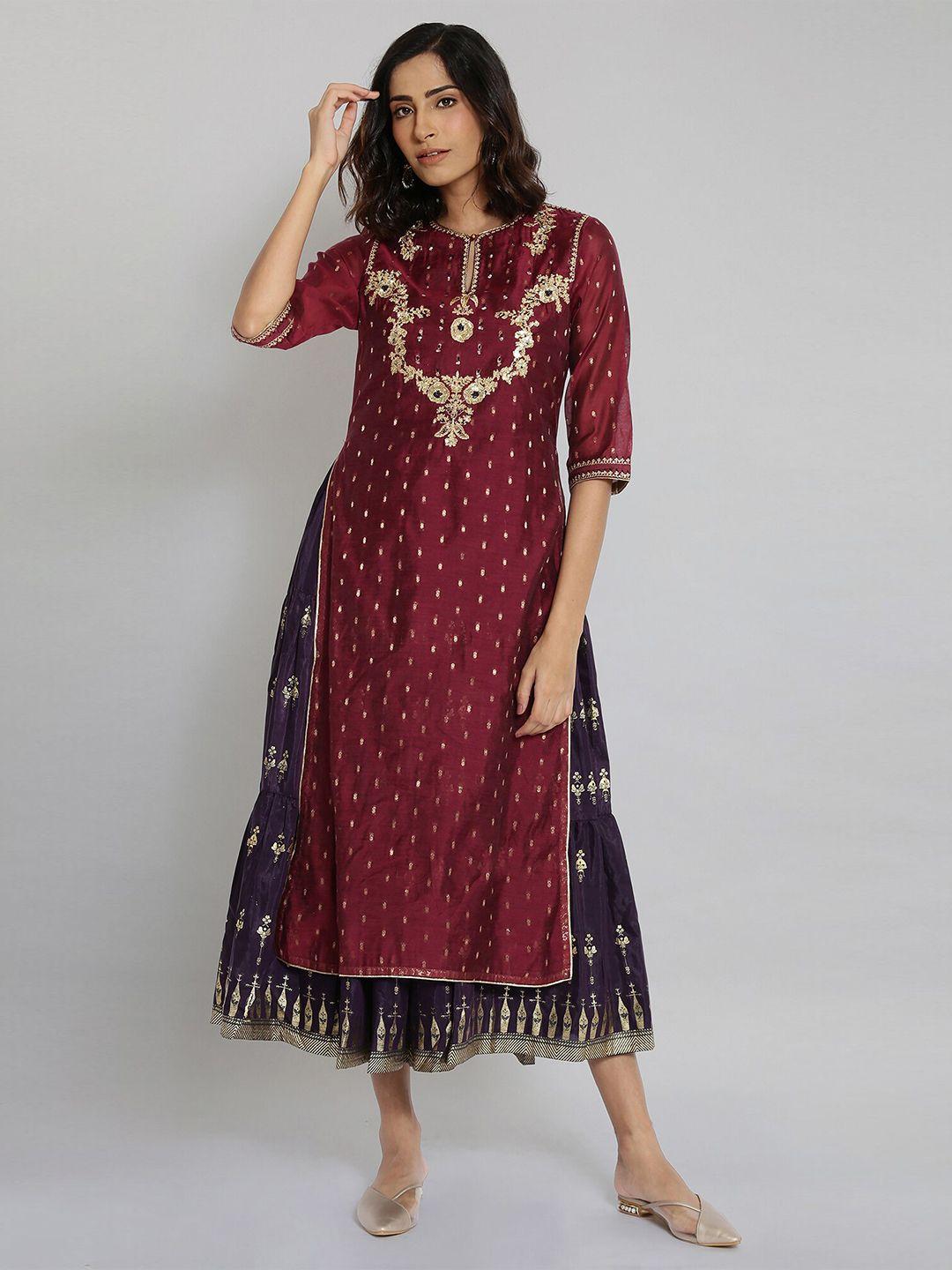 wishful women red ethnic motifs embroidered keyhole neck kurta