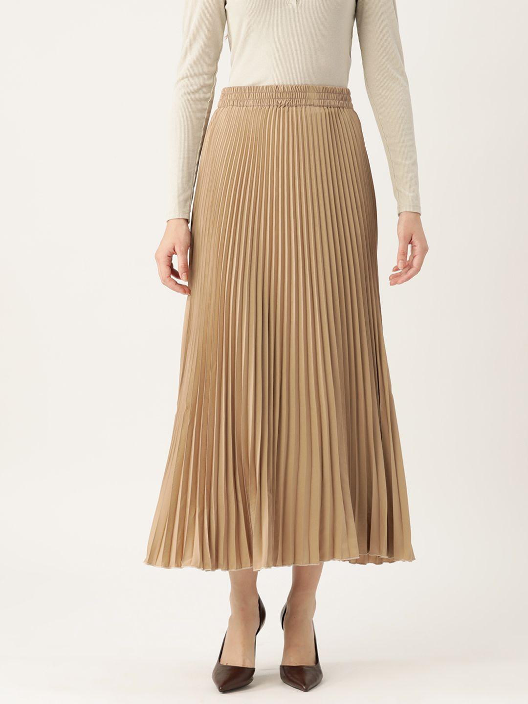 wisstler solid pleated flared midi skirt
