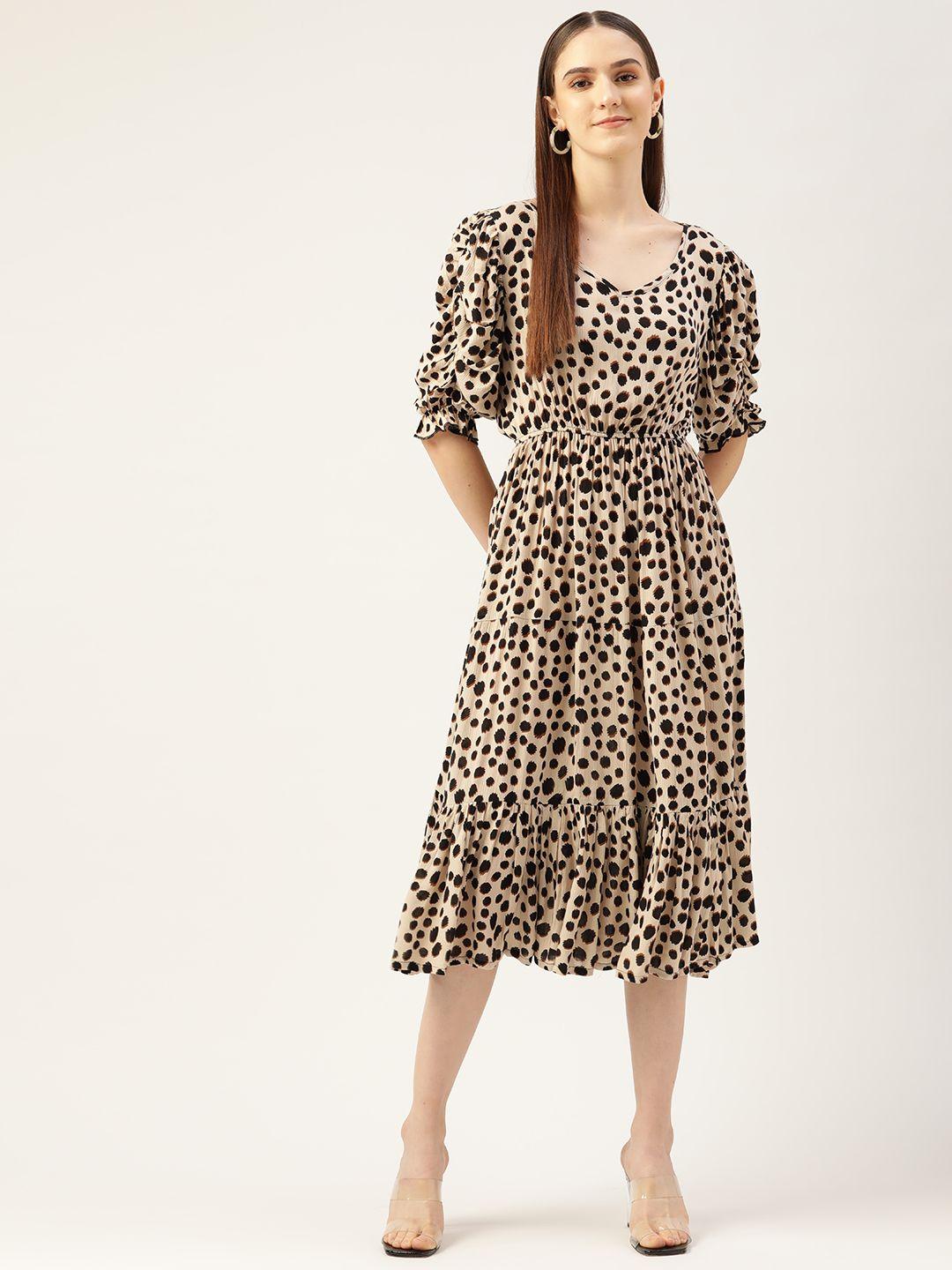 wisstler  animal print puff sleeves midi dress