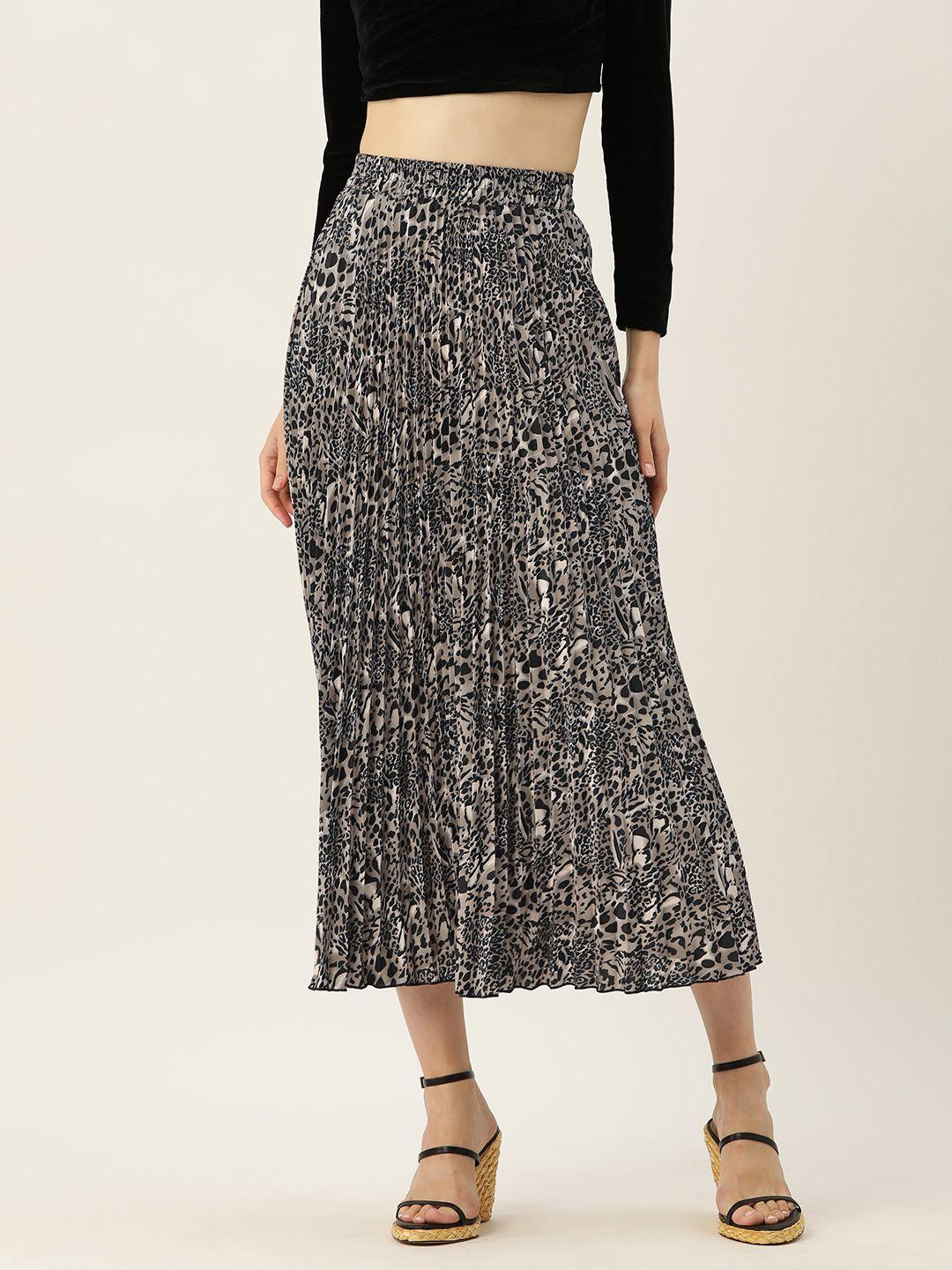 wisstler animal printed crepe accordion pleated midi skirt