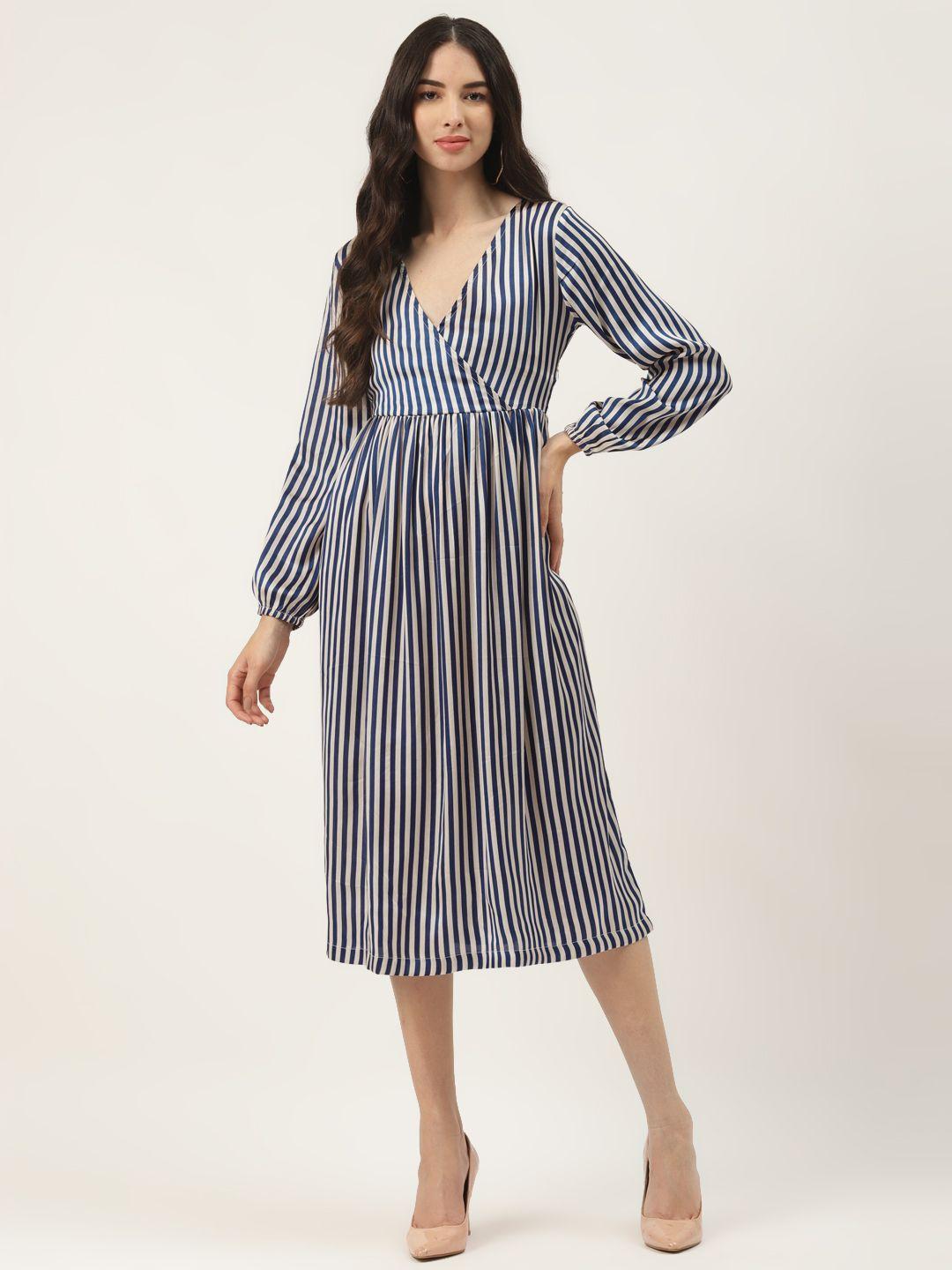 wisstler blue & white striped satin midi dress