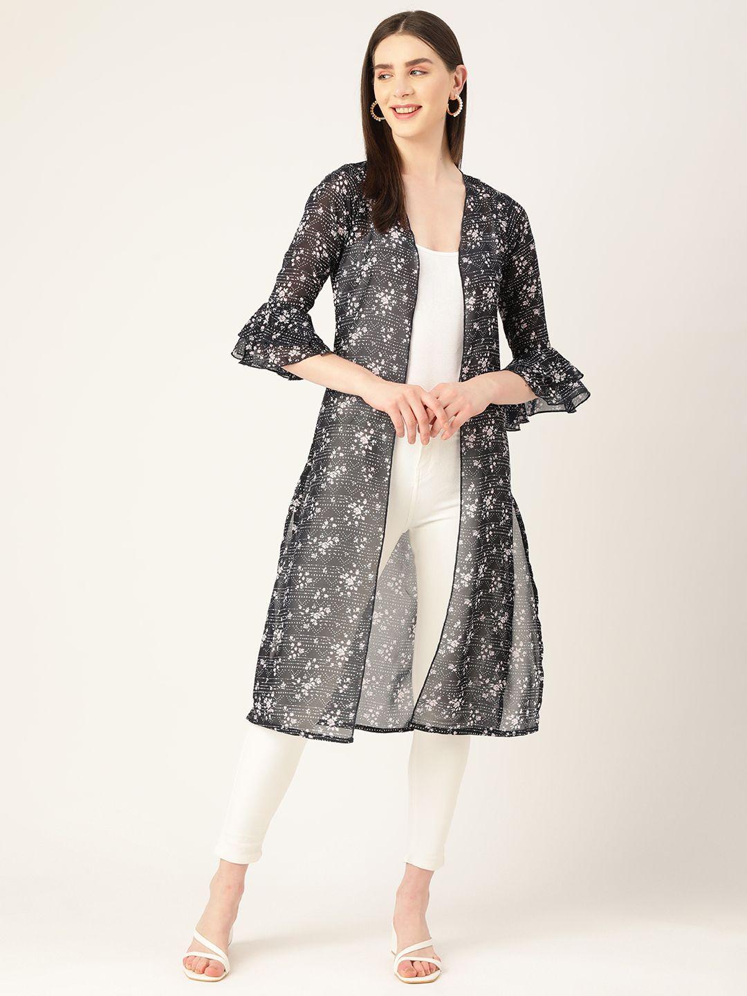 wisstler printed bell sleeves open front longline shrug