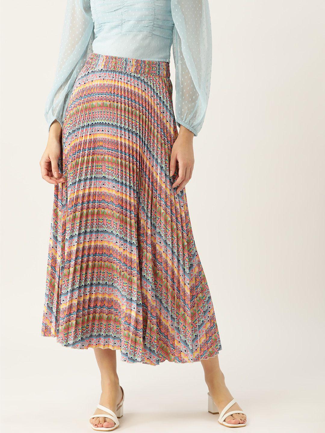 wisstler printed pleated flared midi skirt