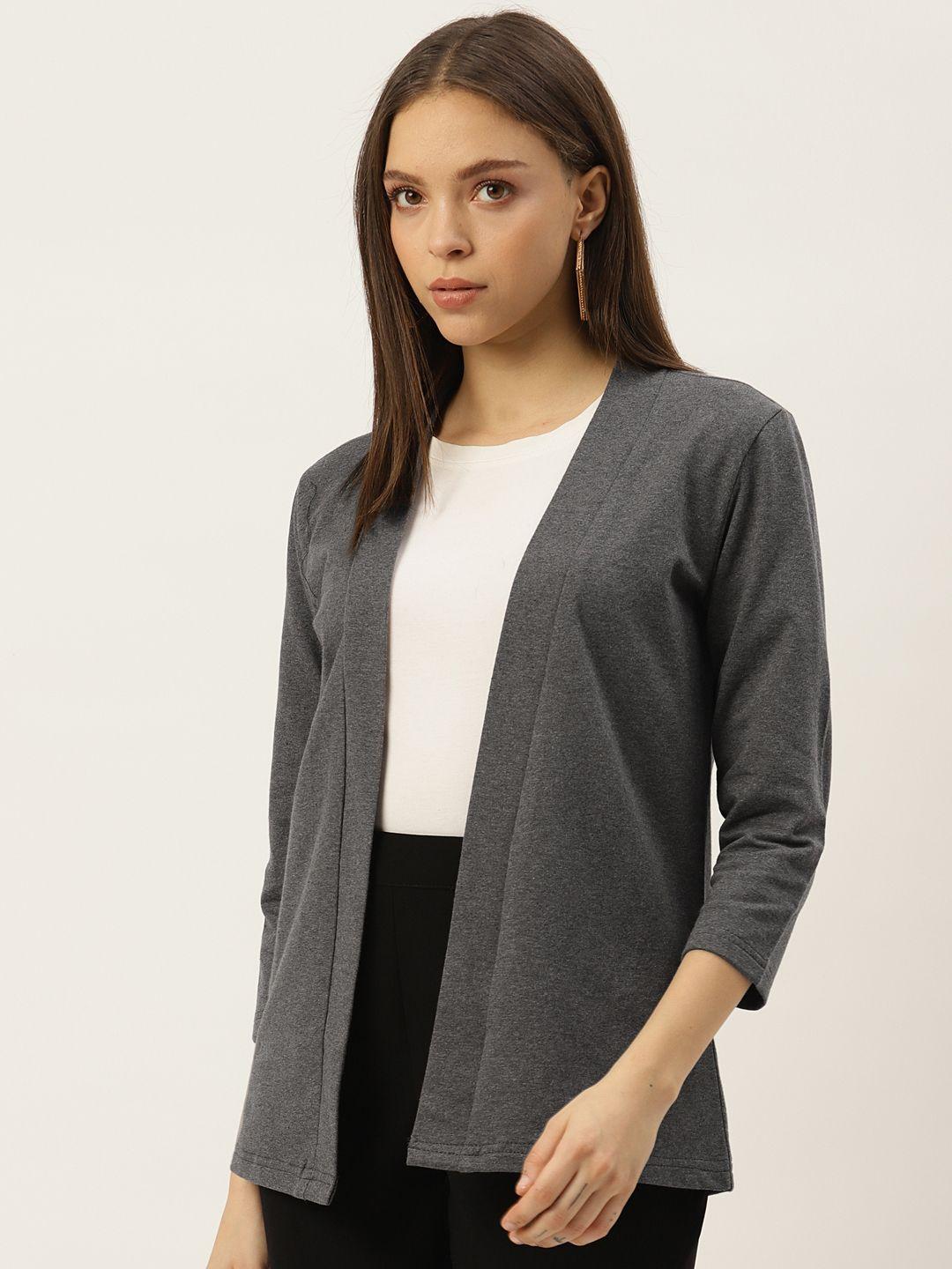 wisstler women grey solid front open shrug