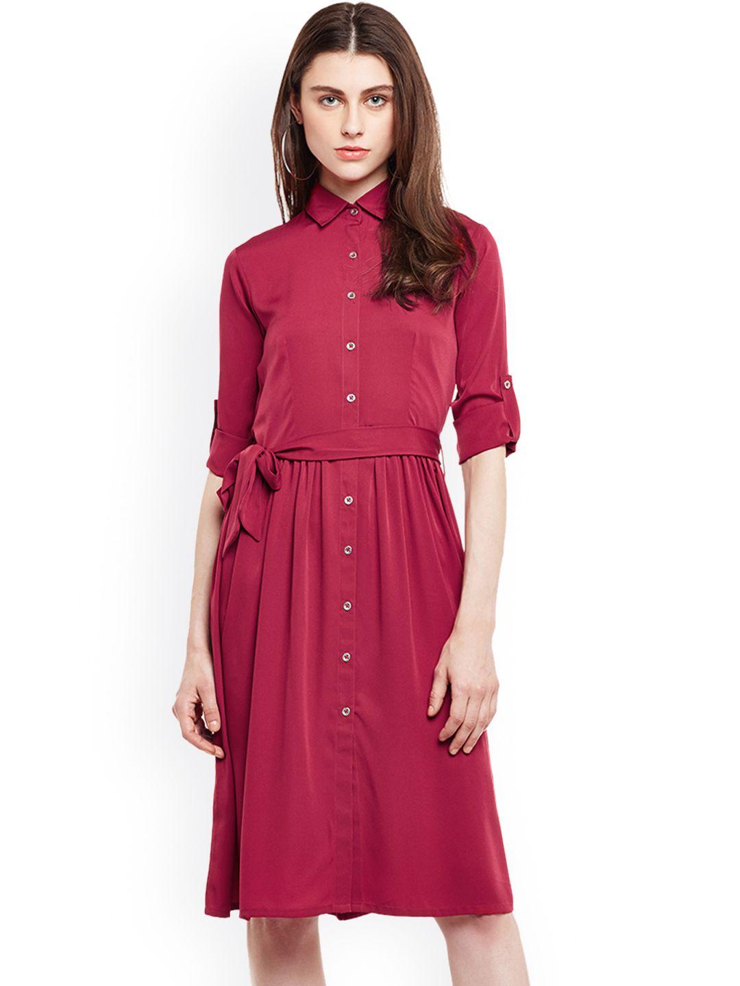 wisstler women maroon solid shirt dress
