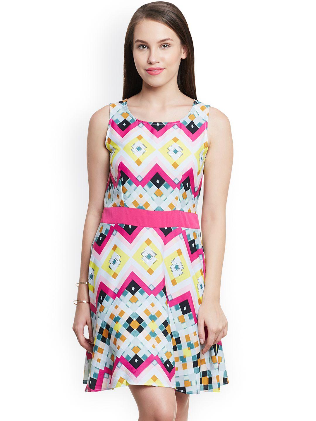 wisstler women multicolour printed crepe a-line dress