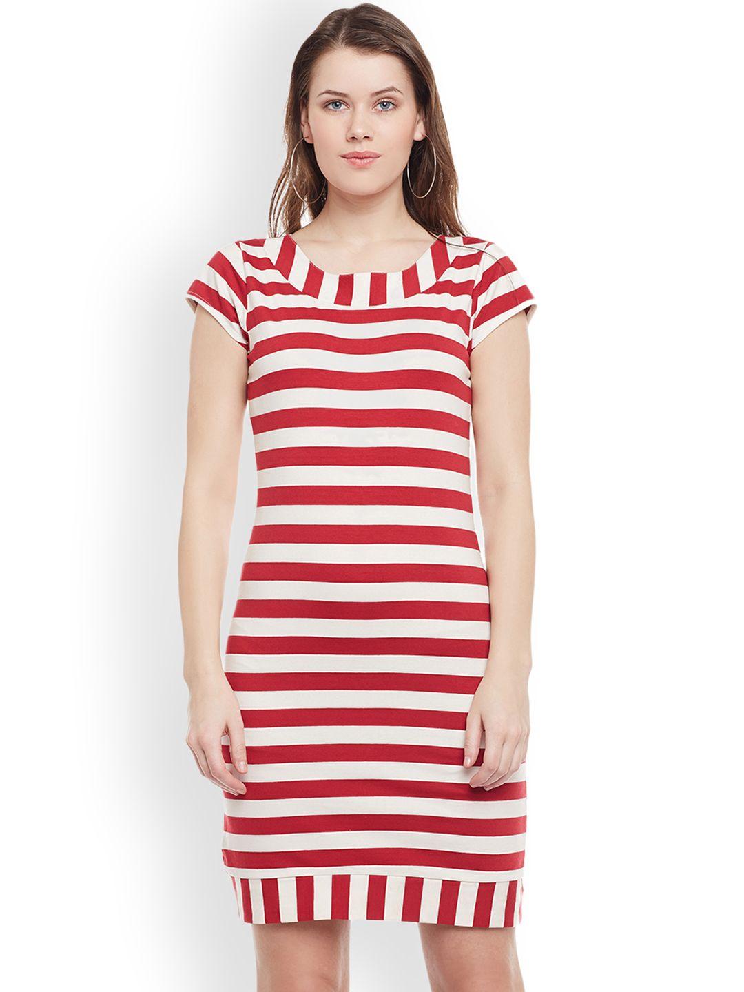 wisstler women red striped sheath dress