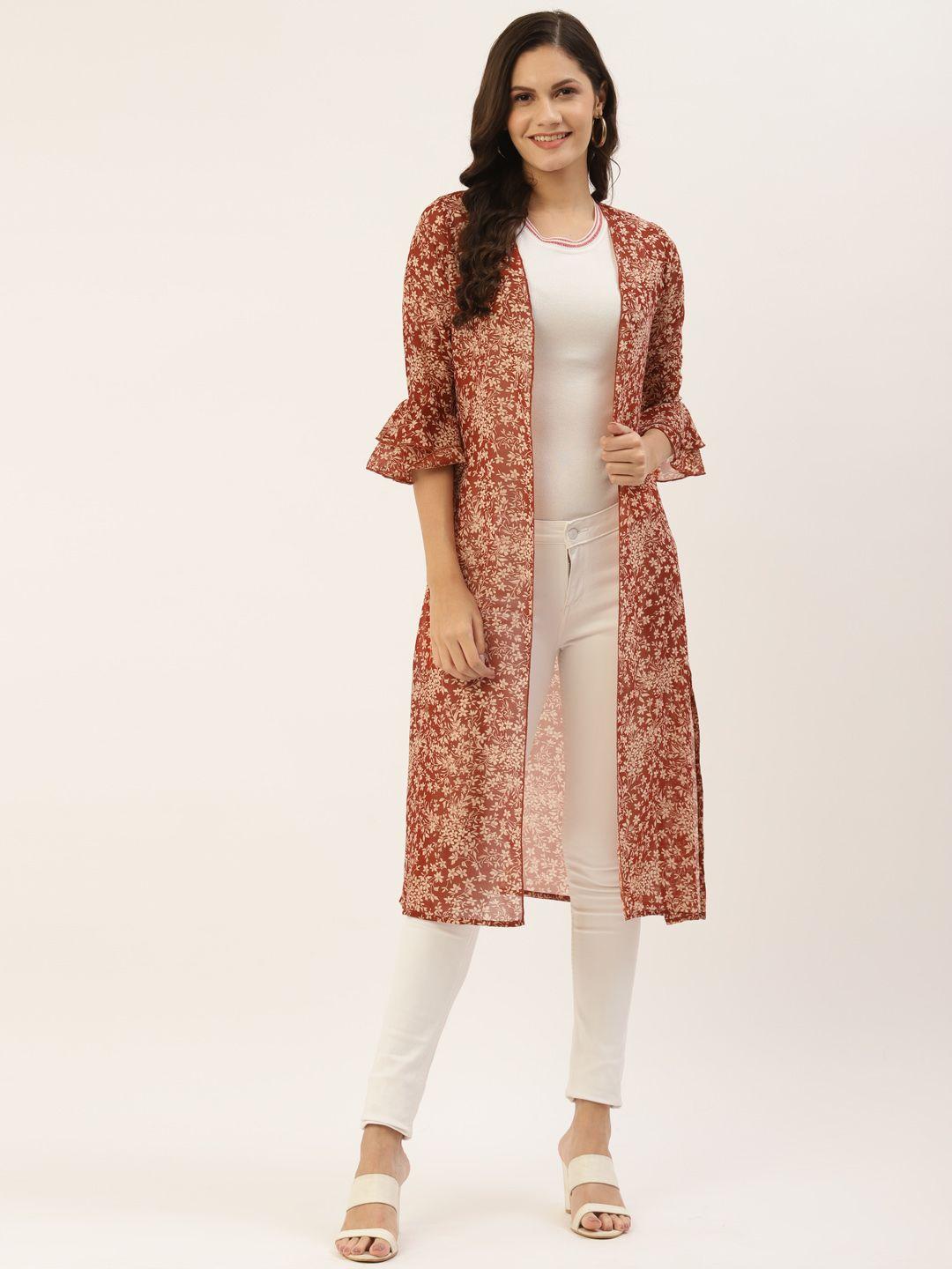 wisstler women rust printed longline shrug