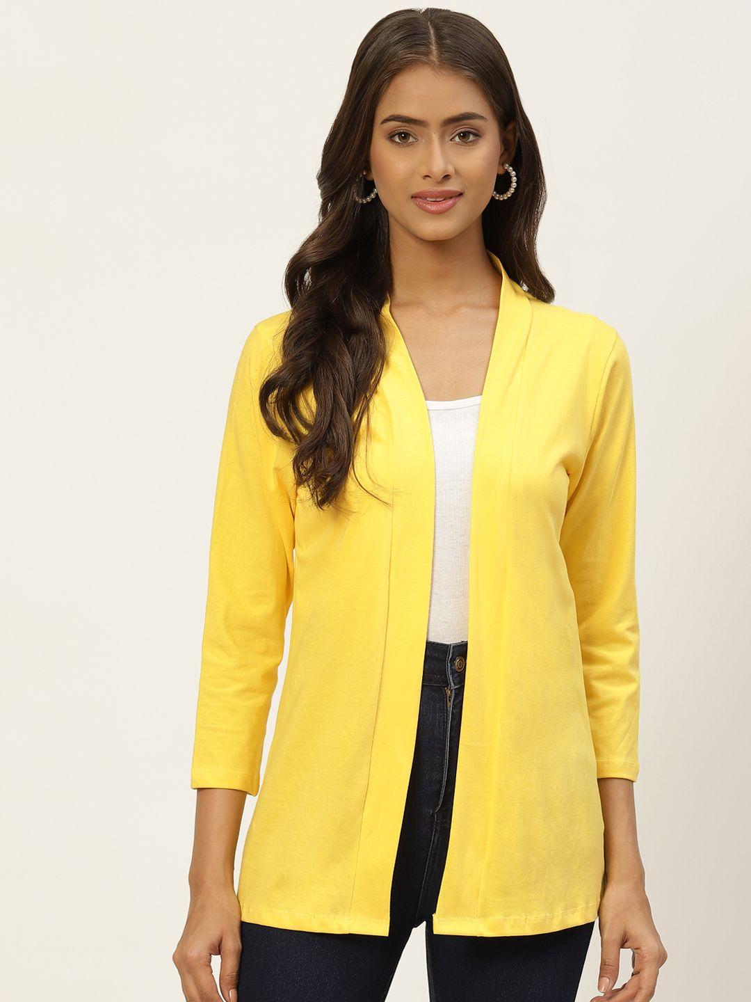 wisstler women yellow solid pure cotton shrug