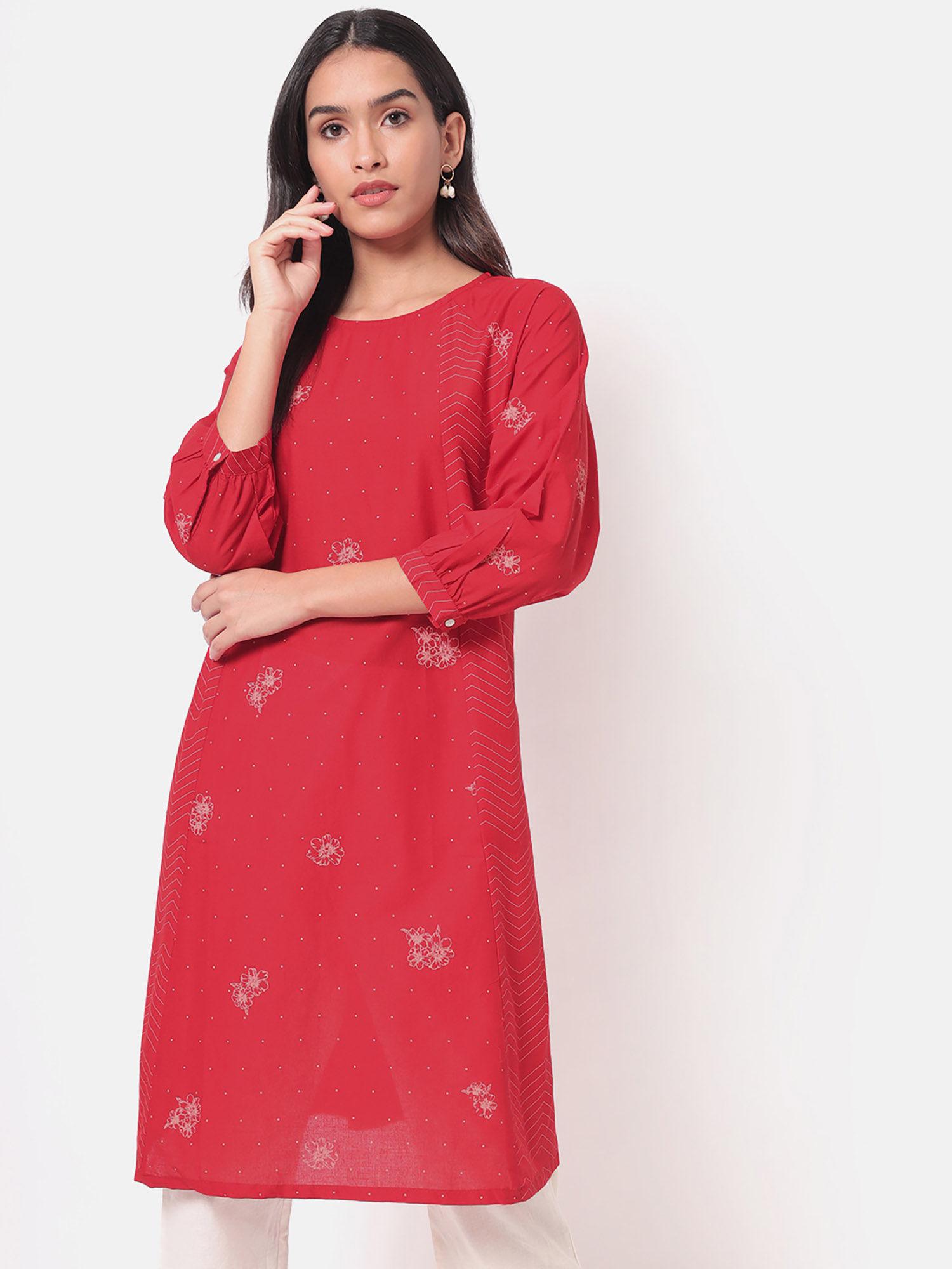 with love red printed kalidaar kurta