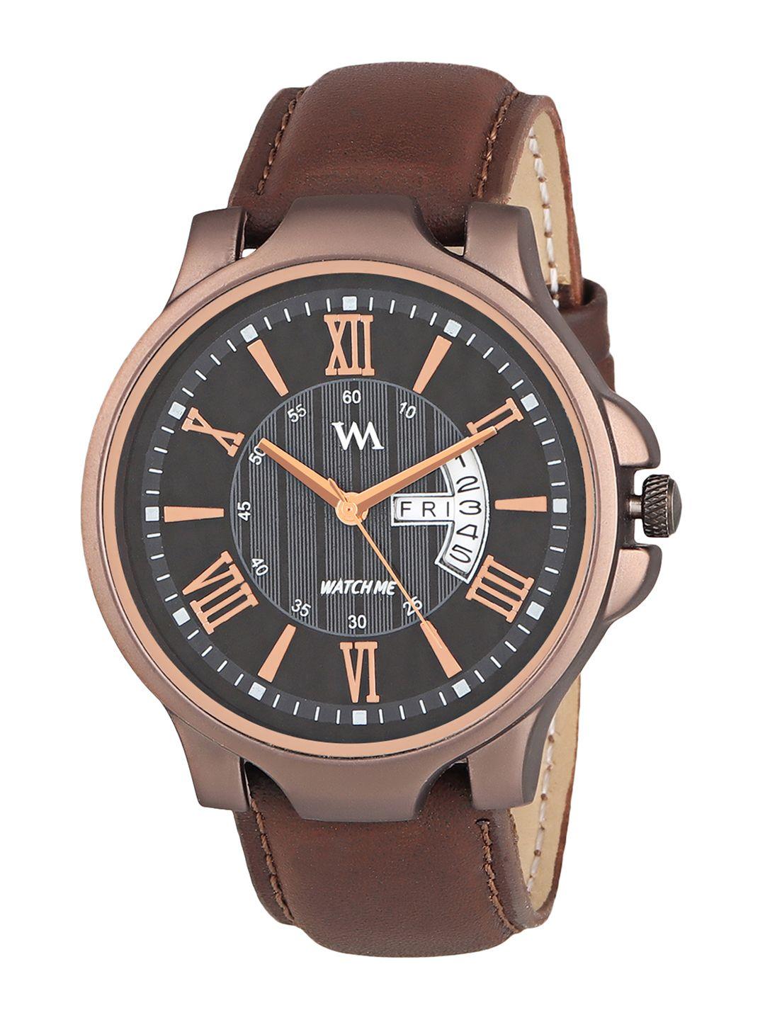 wm men black leather analogue watch ddwm-023