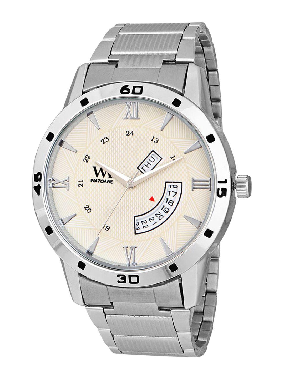 wm men printed dial & stainless steel bracelet style straps analogue watch ddwm-040